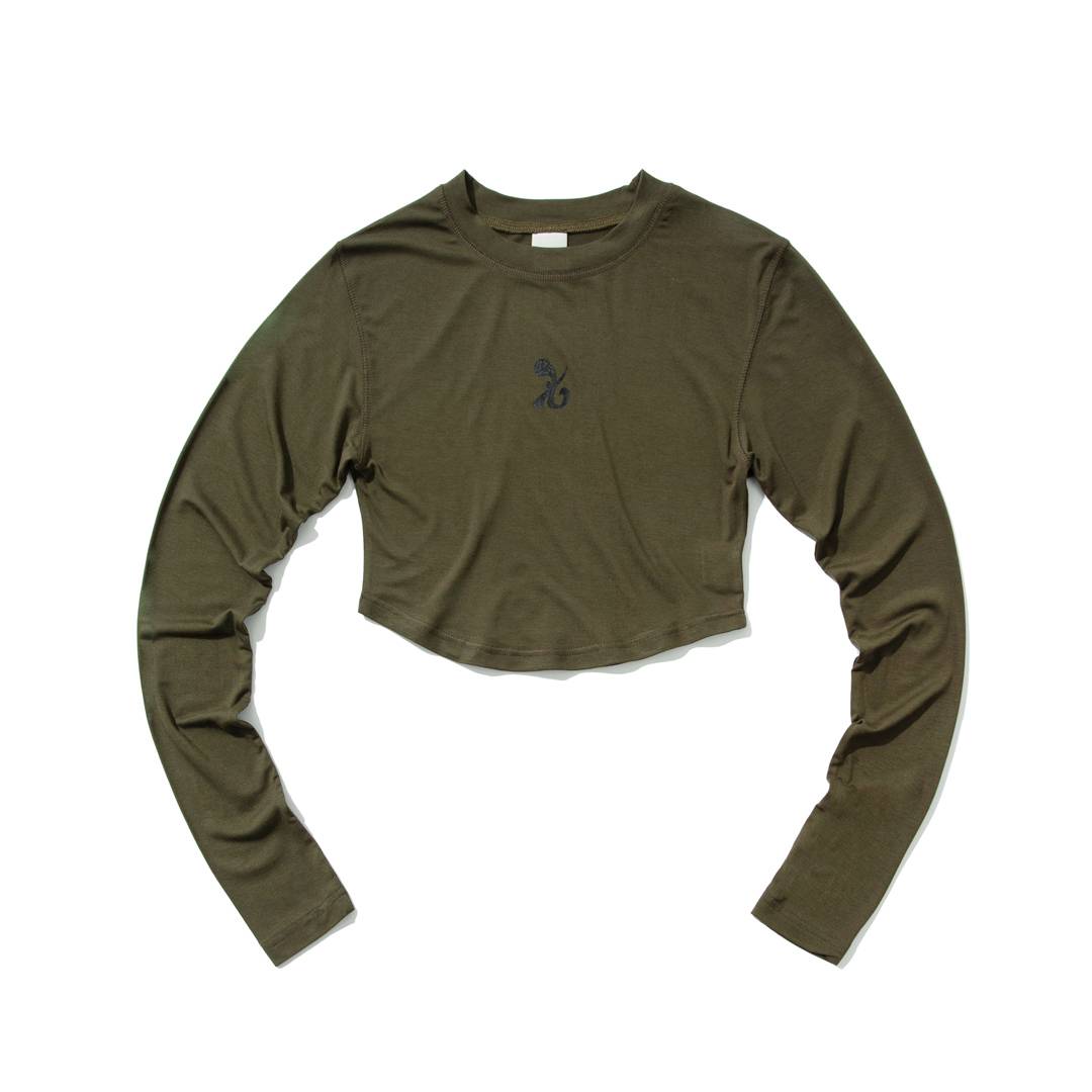 SYMBOL Crop long-sleeved T-Shirt (OLIVE) - KRUCHI 크루치 - CAVA LIFE