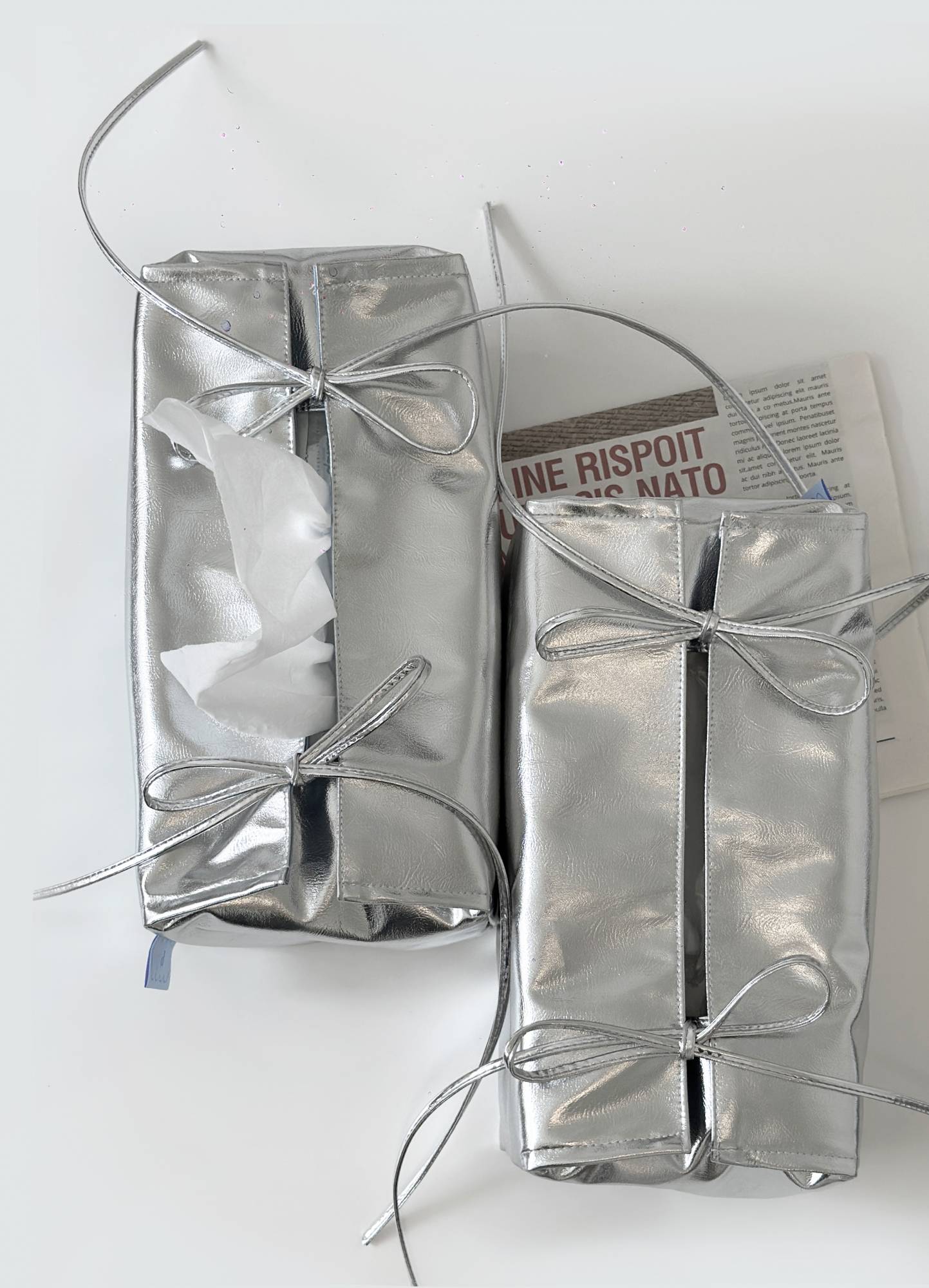 Tied Ribbon Tissue Case - Silver