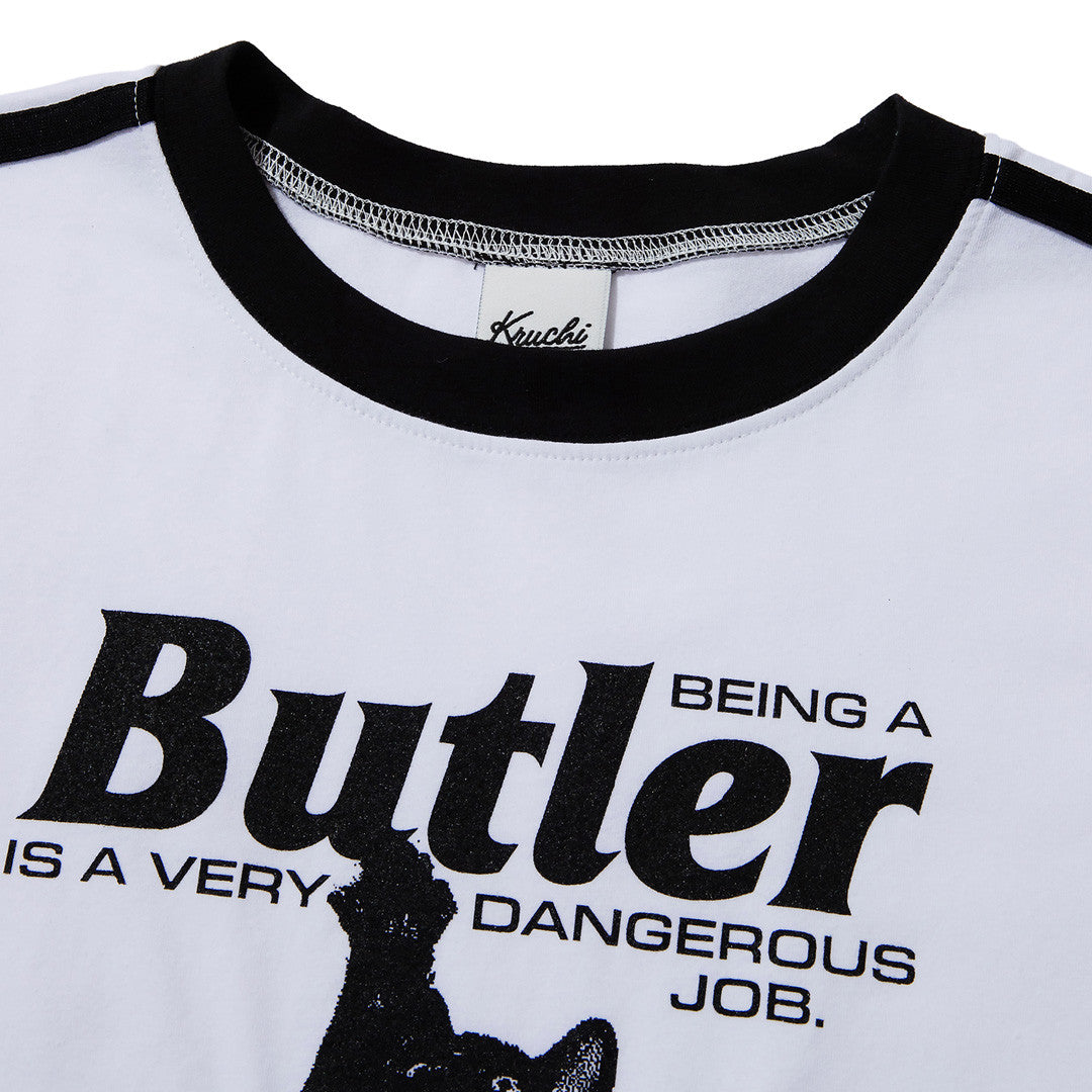 CAT BUTLER CROP T-SHIRT (WHITE) - KRUCHI 크루치 - CAVA LIFE