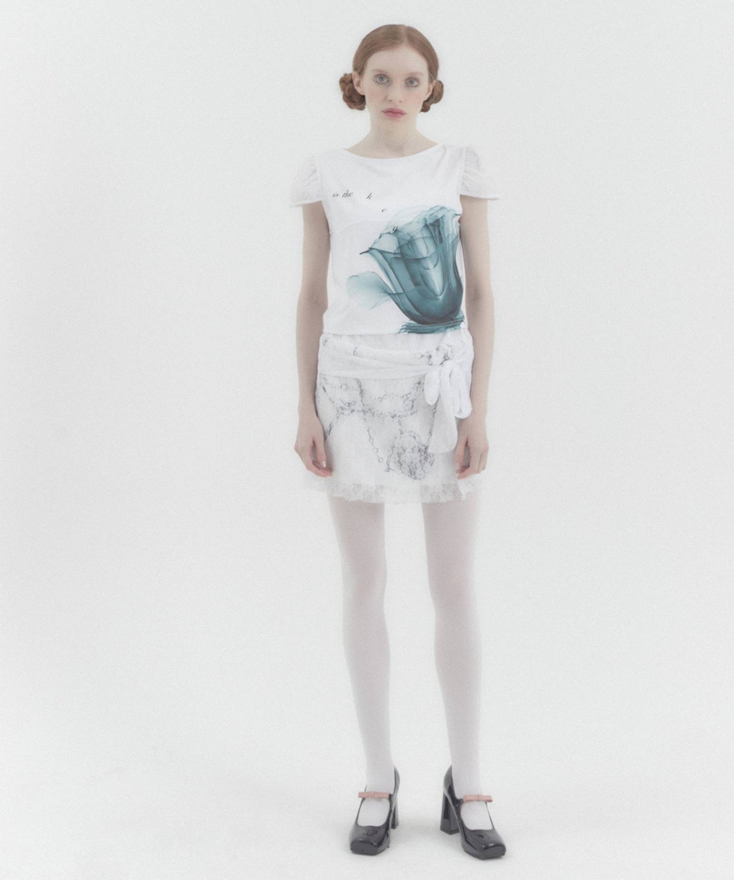 X-ray Rose Puff Cap Sleeve WHITE