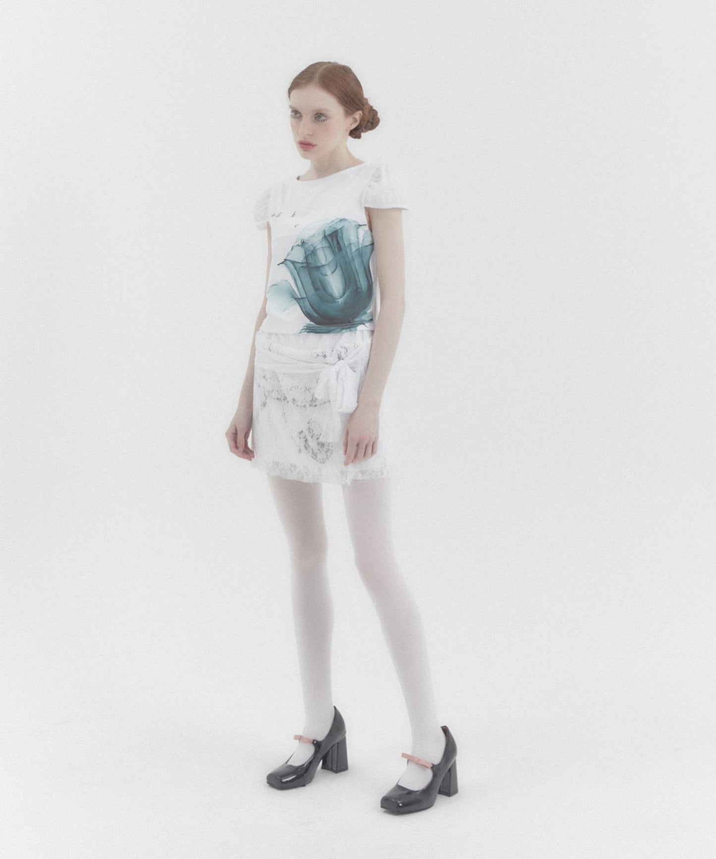 X-ray Rose Puff Cap Sleeve WHITE