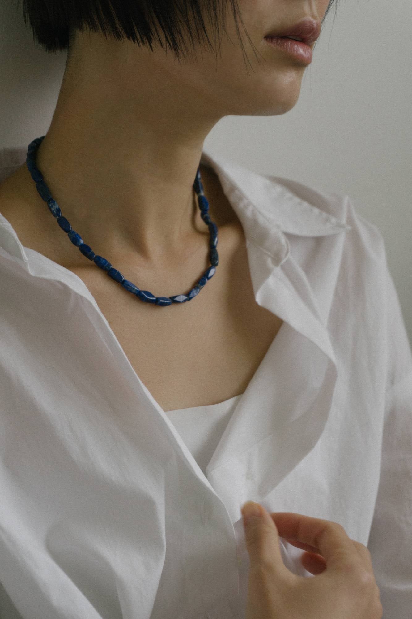 Rough cut lapis necklace