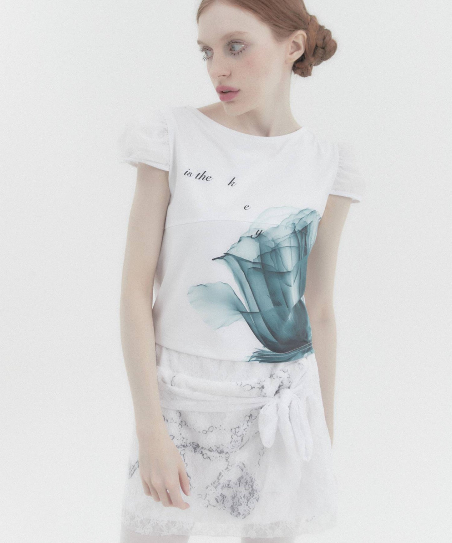 X-ray Rose Puff Cap Sleeve WHITE