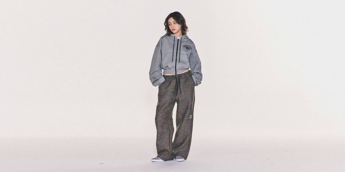 AVRIL TWEED WIDE LONG PANTS (BLUE)