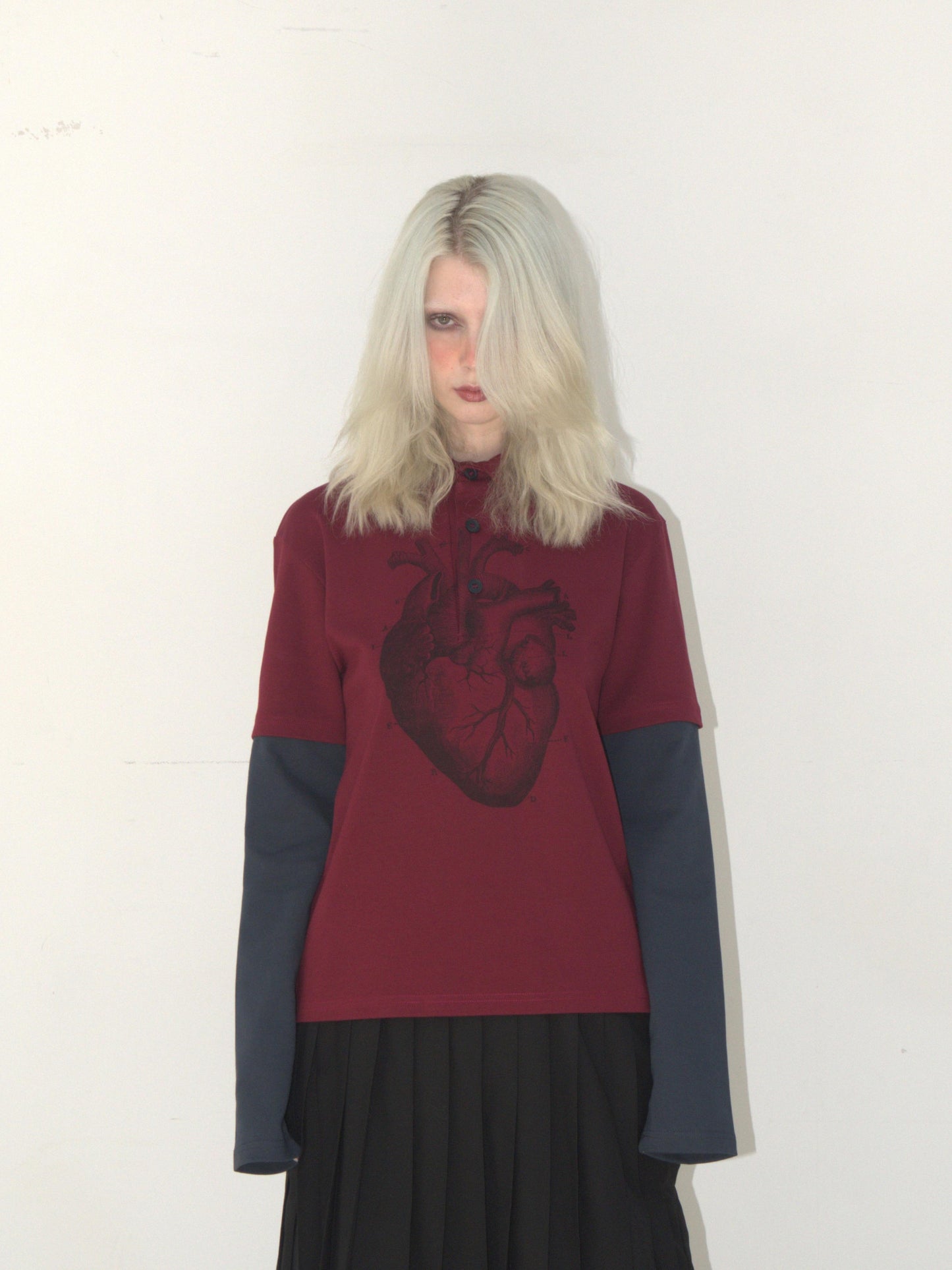 Heart PK layered long sleeve BURGUNDY - KATER 카터 - CAVA LIFE