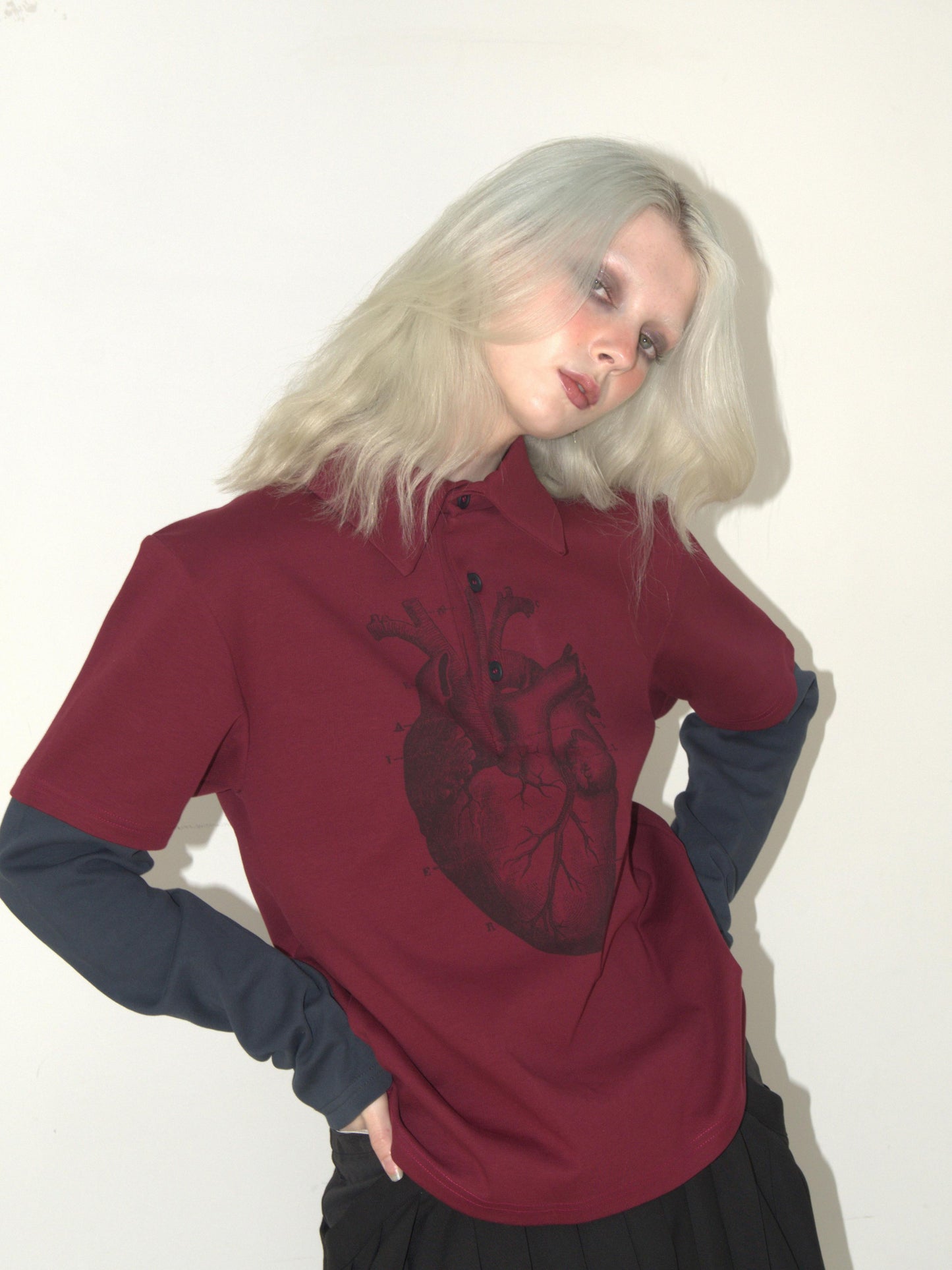 Heart PK layered long sleeve BURGUNDY - KATER 카터 - CAVA LIFE