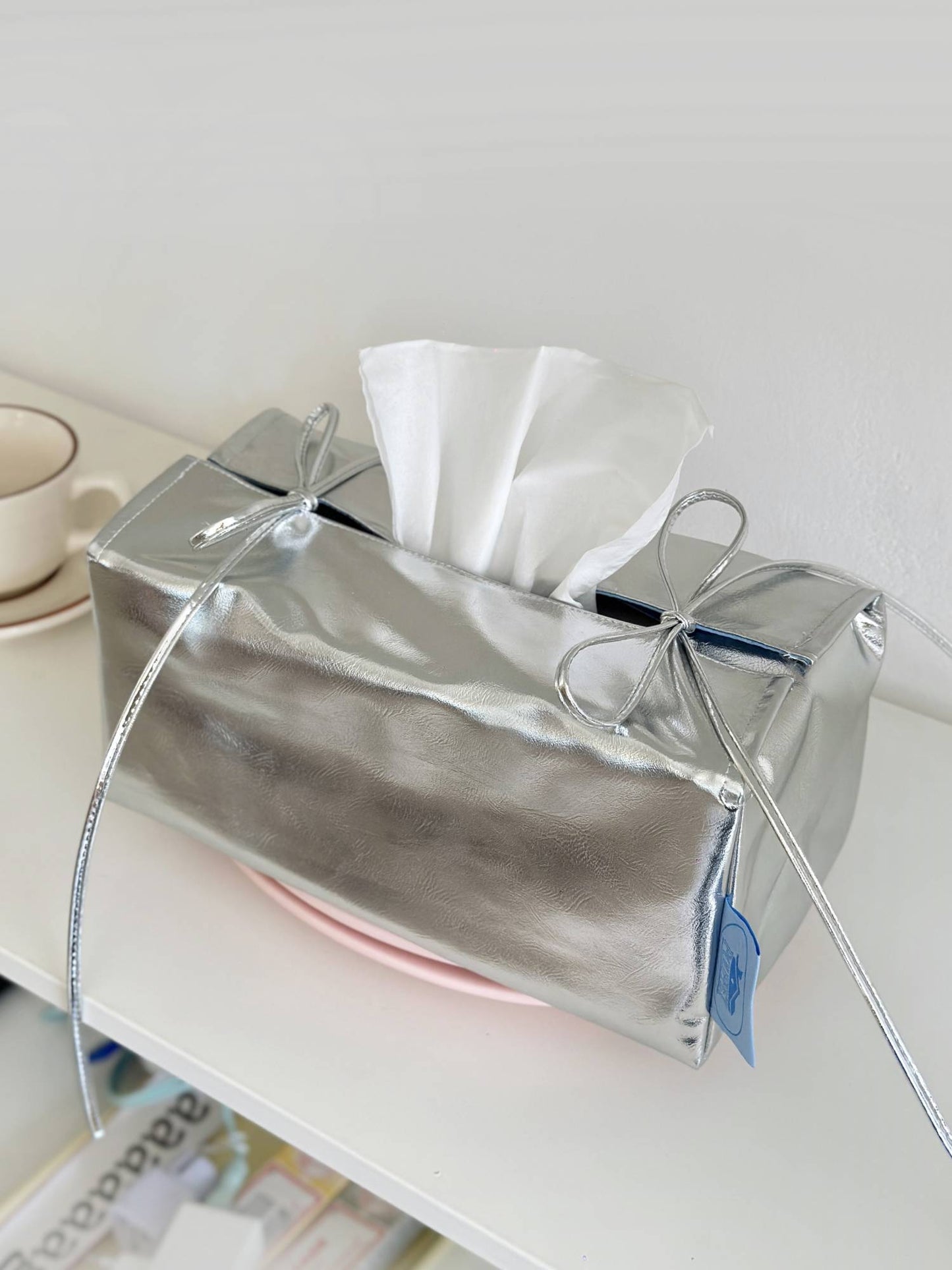 Tied Ribbon Tissue Case - Silver