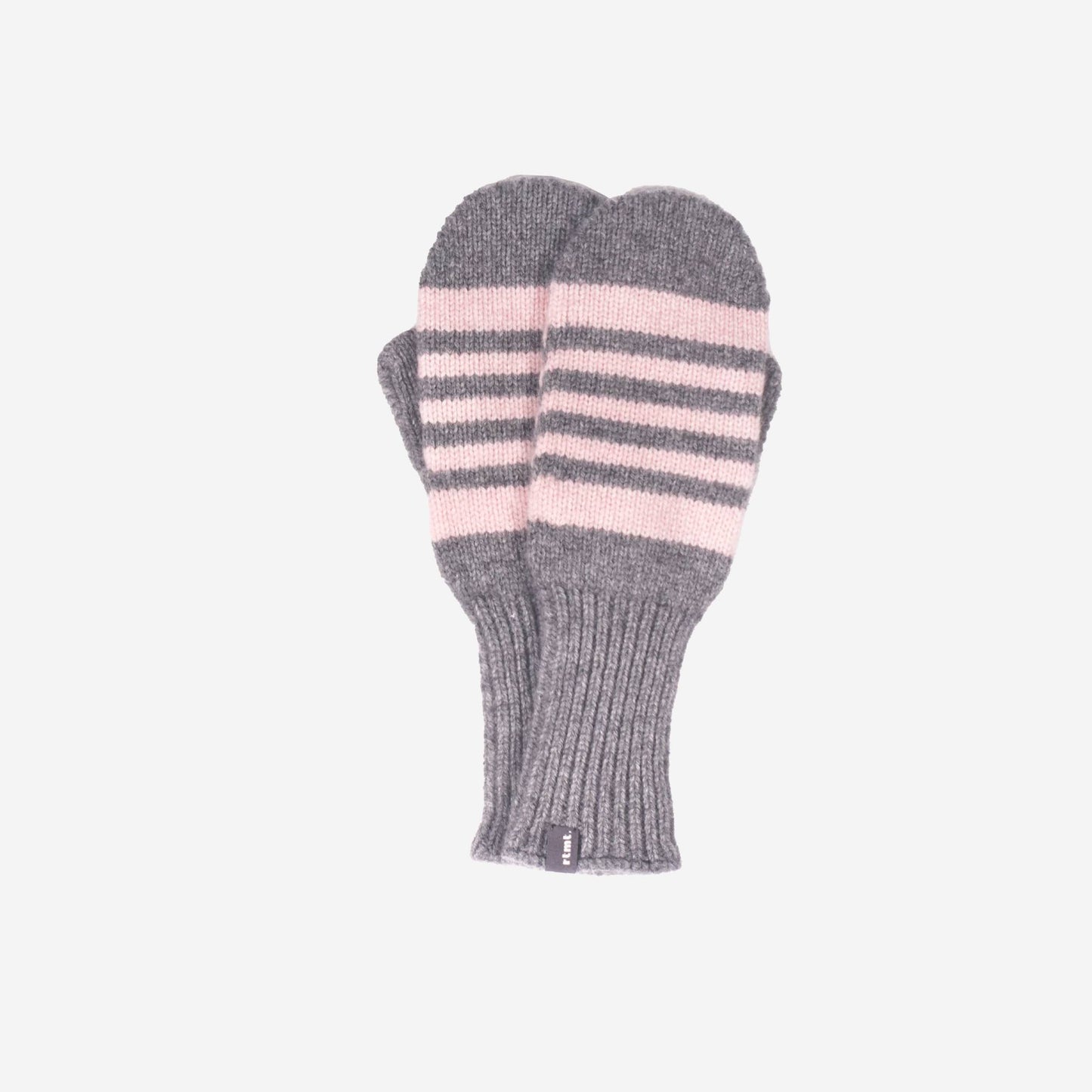 Wool 100% Stripe Mitten / Gray Pink