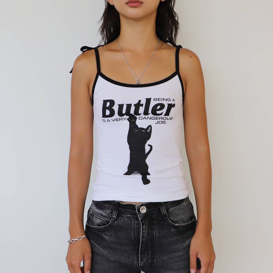 CAT BUTLER CROP SLEEVELESS (WHITE)