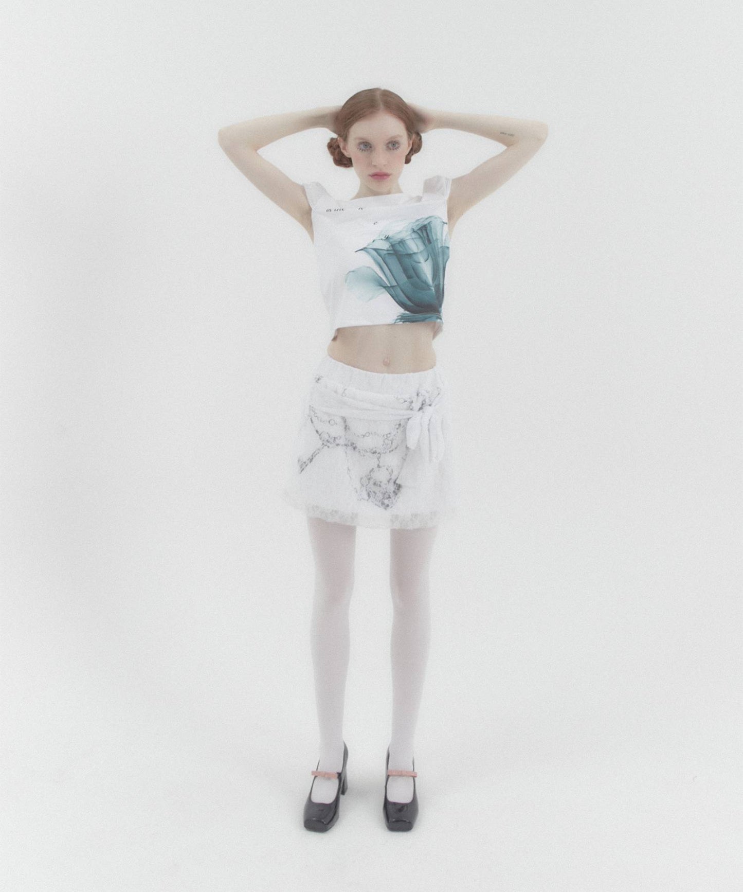 X-ray Rose Puff Cap Sleeve WHITE