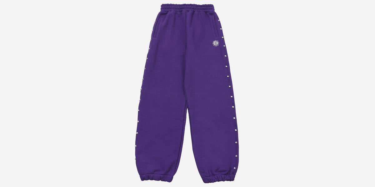 AZTEC SYMBOL EMBROIDERY STUDDED SWEAT PANTS(PURPLE) - WESKEN - CAVA LIFE