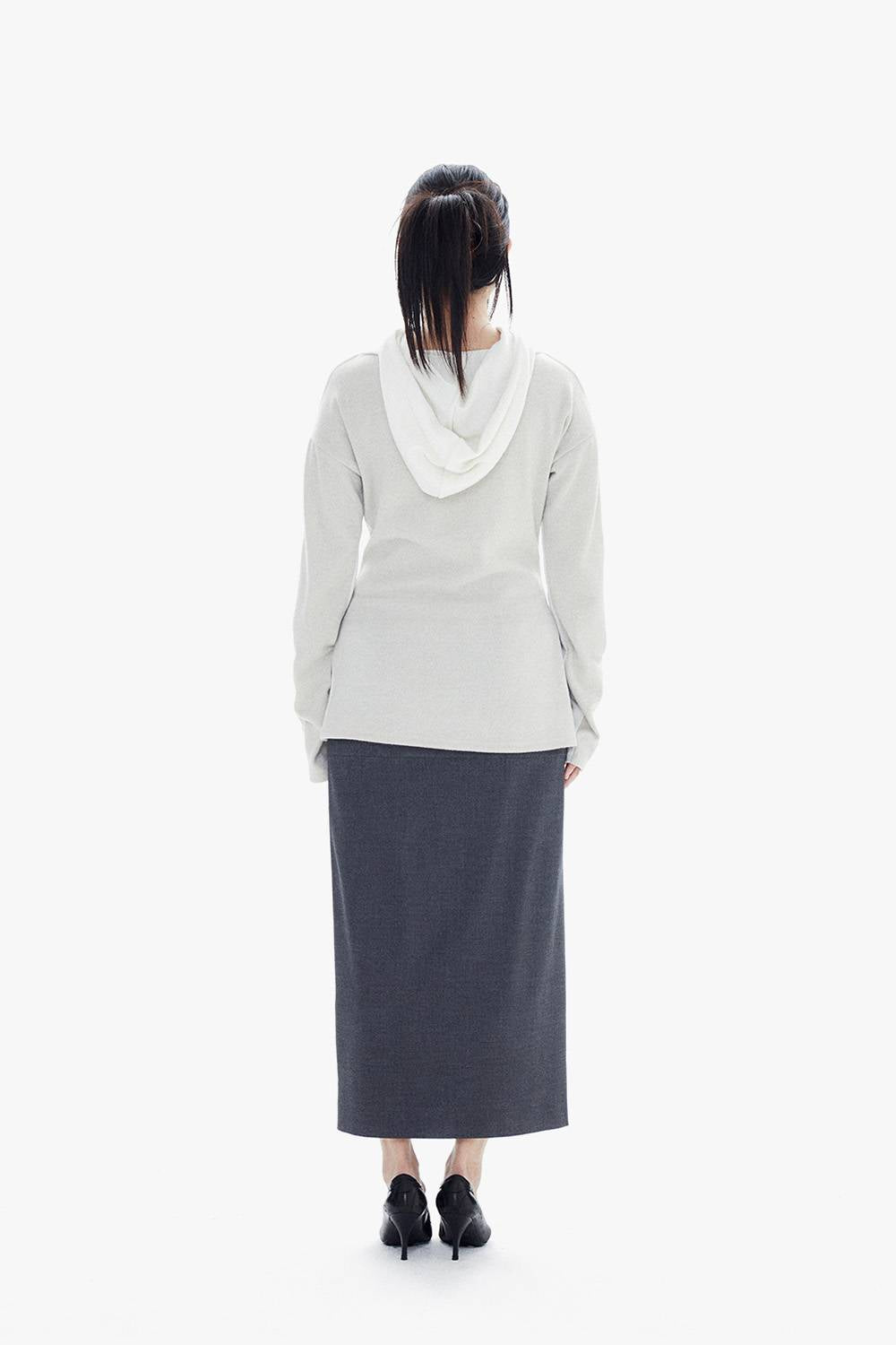 WOOL POCKETS LONG SKIRT / GRAY