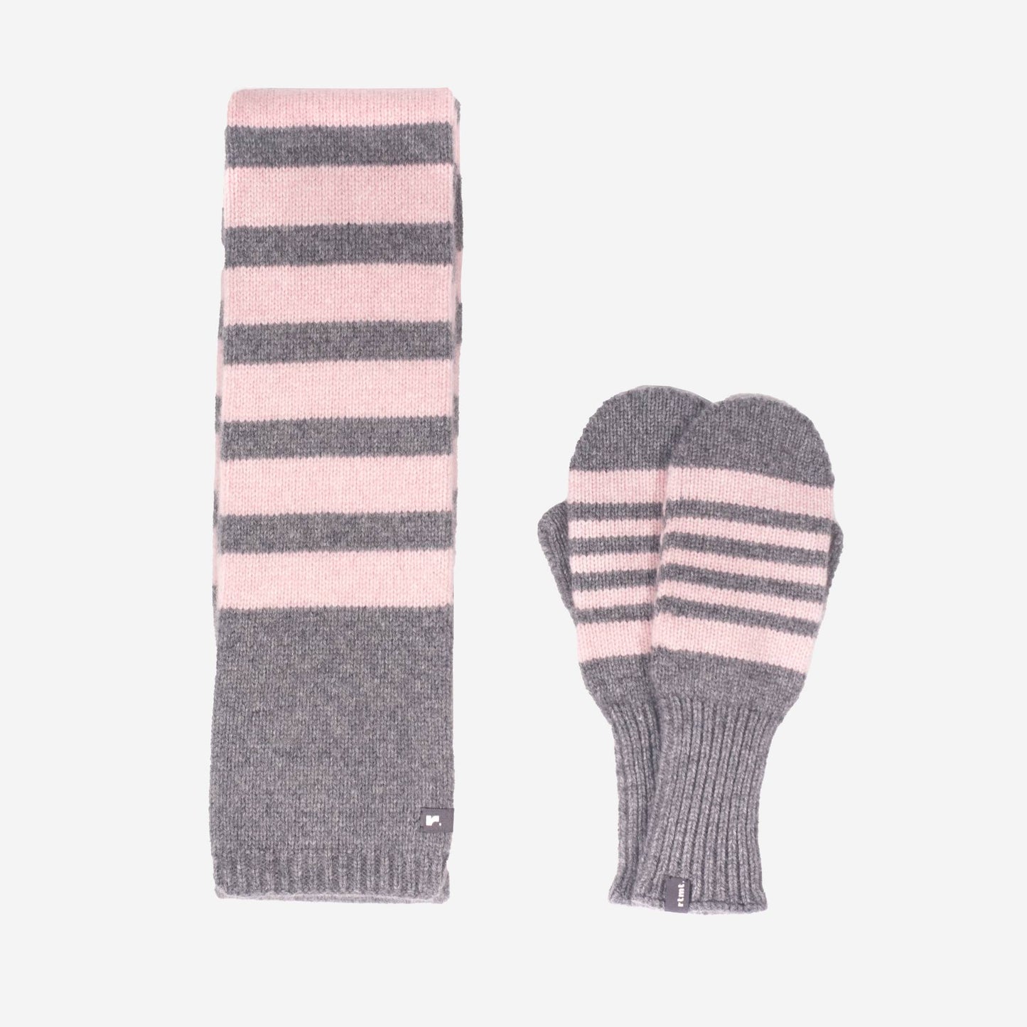 Wool 100% Stripe Muffler / Gray Pink