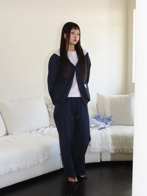 SEERSUCKER BUTTON PANTS (NAVY)