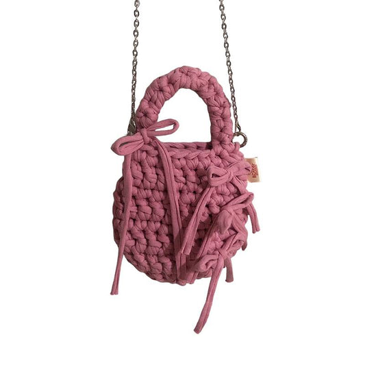 Ribbon Mini Cross Bag / 리본 미니 크로스 백 - Pink - saltybutterhandworks 솔티버터핸드웍스 - CAVA LIFE