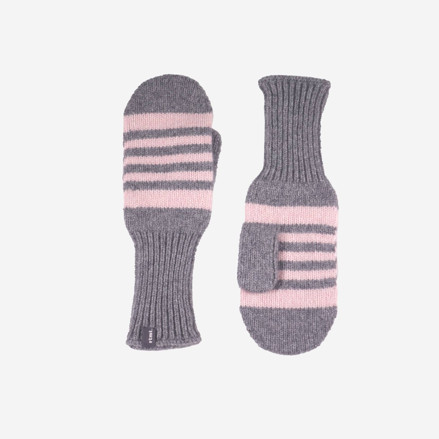 Wool 100% Stripe Mitten / Gray Pink