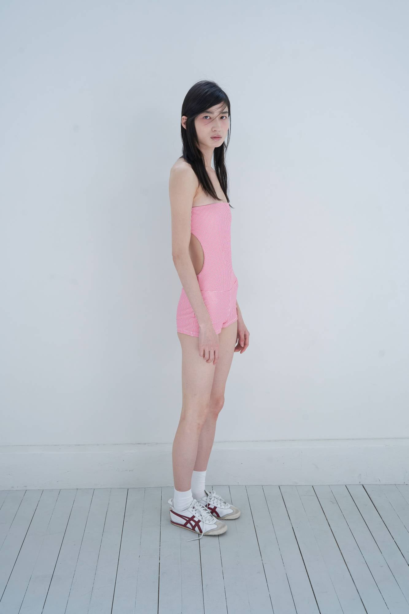 Gingham Check Ribbon Swimsuit _ Red - Dohyo 도효 - CAVA LIFE