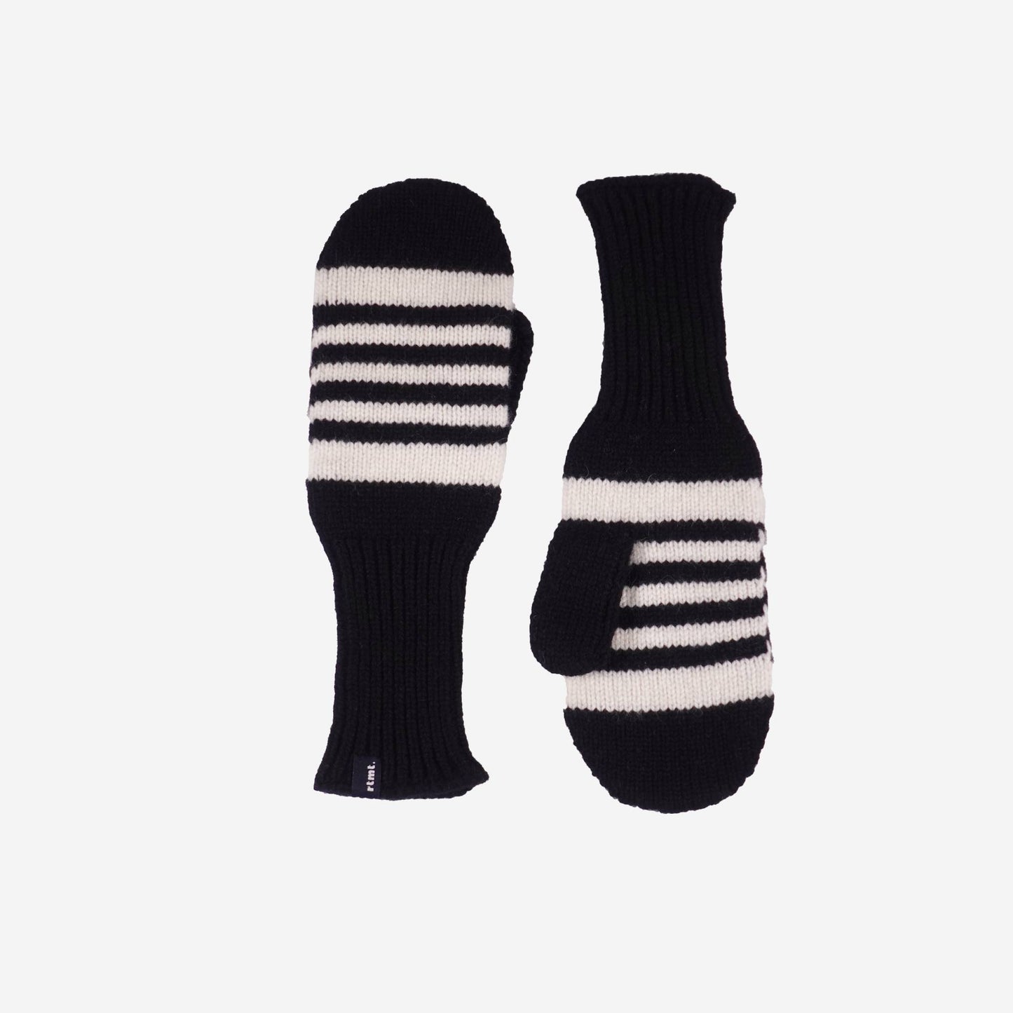 Wool 100% Stripe Mitten / Black Ivory