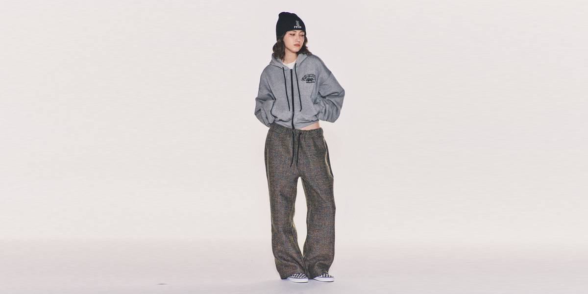 AVRIL TWEED WIDE LONG PANTS (BLUE)