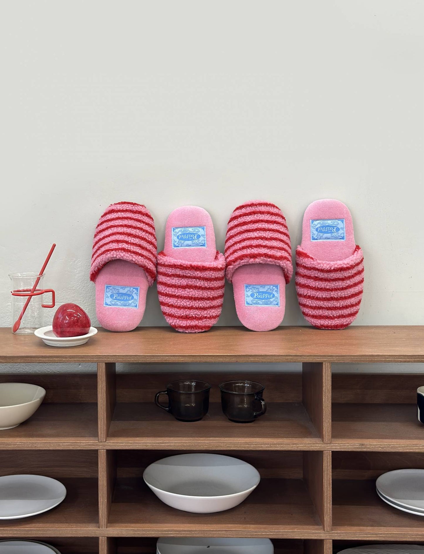 Cutie Fluffy Room Shoes - Berry