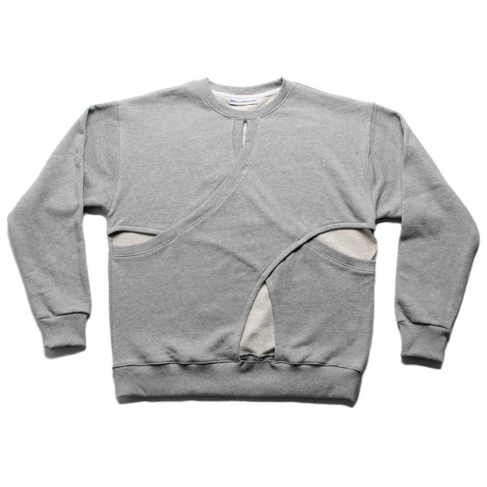 DOUBLE LAYERED SLIT SWEATSHIRT (GREY) - IRREGULAR STUDIO 이레귤러 - CAVA LIFE