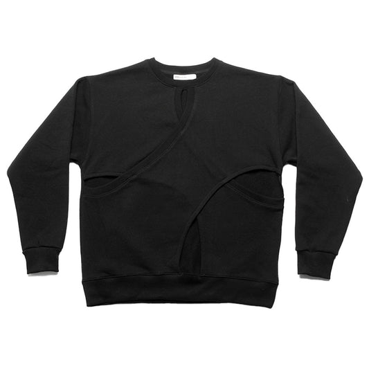 DOUBLE LAYERED SLIT SWEATSHIRT (BLACK) - IRREGULAR STUDIO 이레귤러 - CAVA LIFE