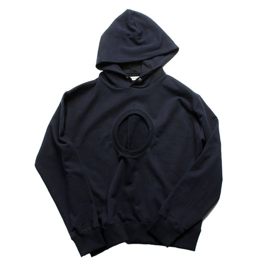 CIRCLE CUT AND PUNCHED HOODIE (NAVY) - IRREGULAR STUDIO 이레귤러 - CAVA LIFE