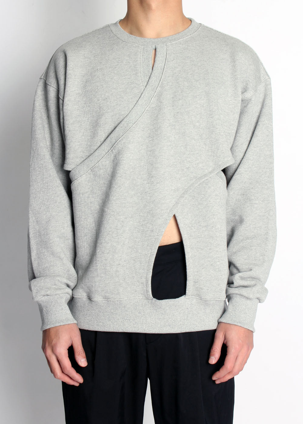 DOUBLE LAYERED SLIT SWEATSHIRT (GREY) - IRREGULAR STUDIO 이레귤러 - CAVA LIFE