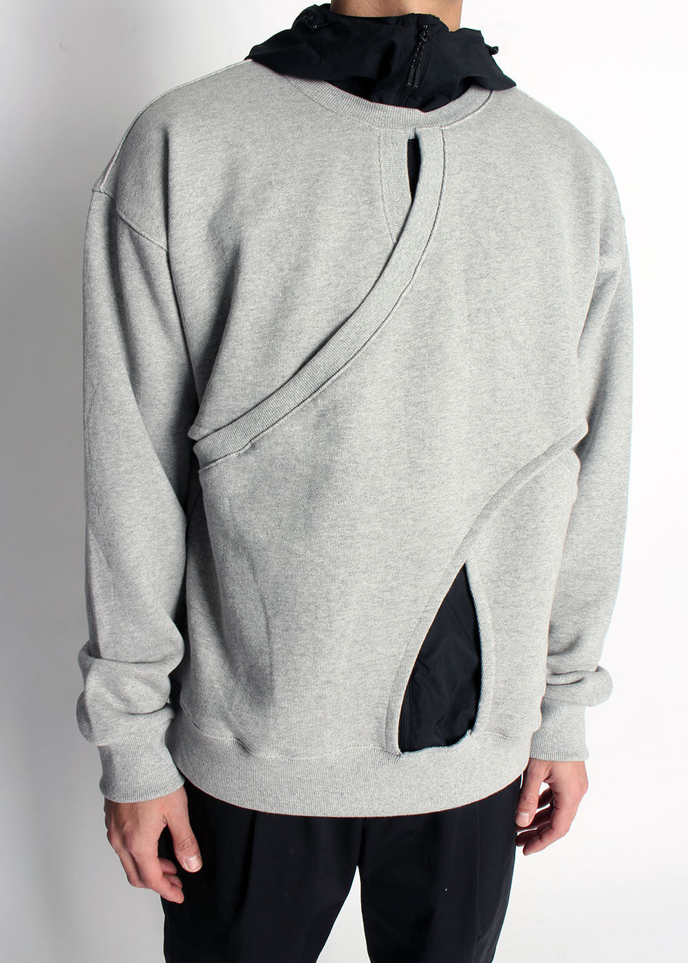 DOUBLE LAYERED SLIT SWEATSHIRT (GREY) - IRREGULAR STUDIO 이레귤러 - CAVA LIFE