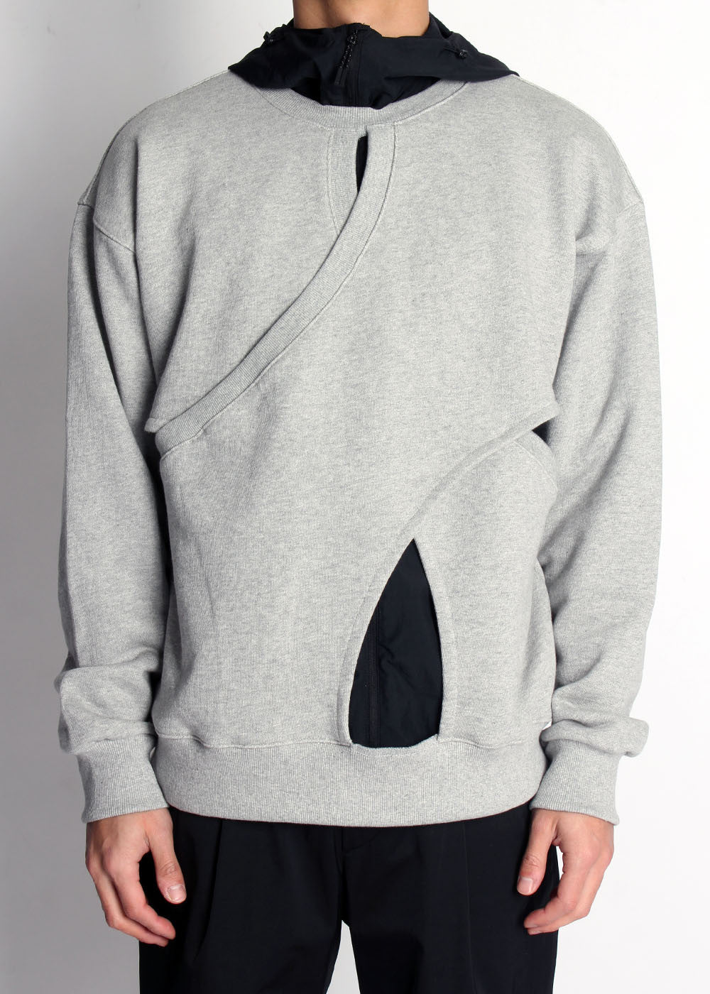 DOUBLE LAYERED SLIT SWEATSHIRT (GREY) - IRREGULAR STUDIO 이레귤러 - CAVA LIFE