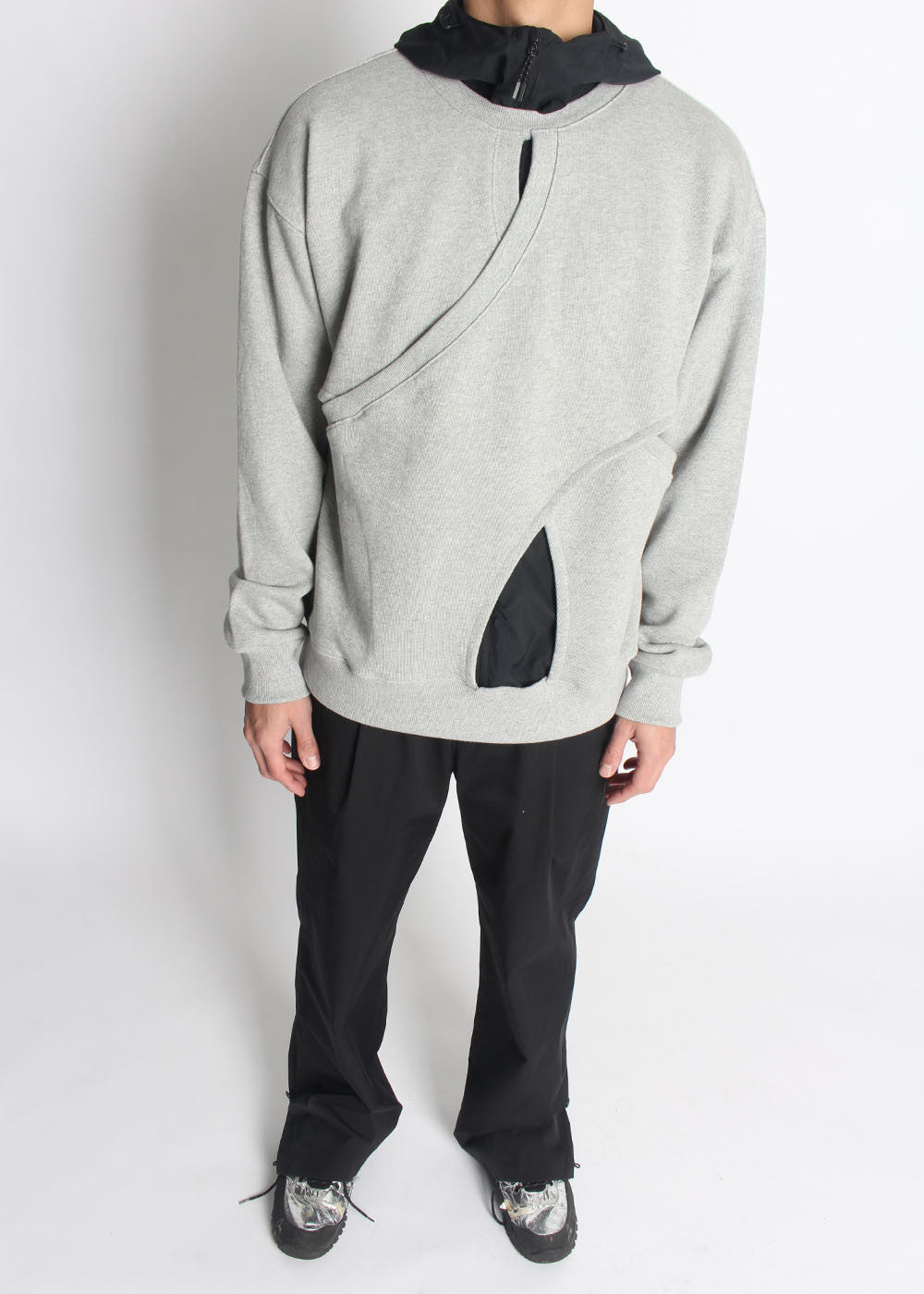 DOUBLE LAYERED SLIT SWEATSHIRT (GREY) - IRREGULAR STUDIO 이레귤러 - CAVA LIFE