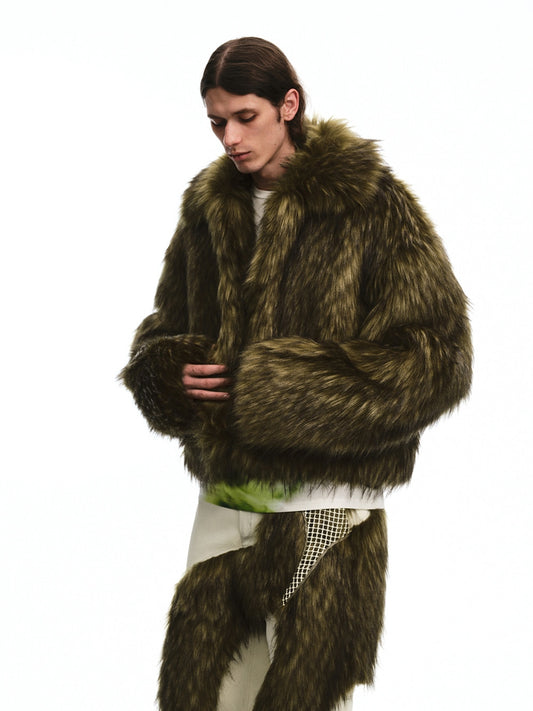 Project U068 DaiHo Unbalanced Short Faux Fur Jacket - KIZIP 키집 - CAVA LIFE