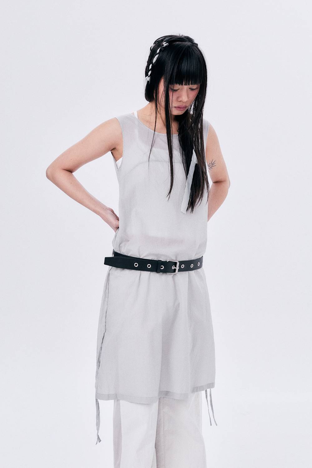 CHECK SHIRRED DRESS / LIGHT GRAY - HALOMINIUM  할로미늄 - CAVA LIFE