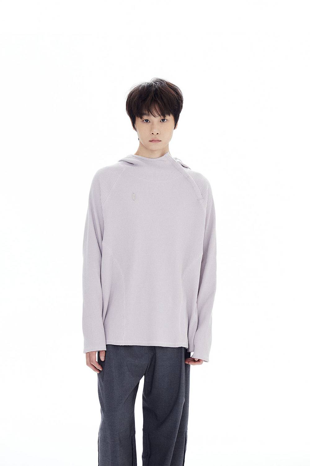 OVERSIZED WAFFLE HOODIE / PALE PURPLE