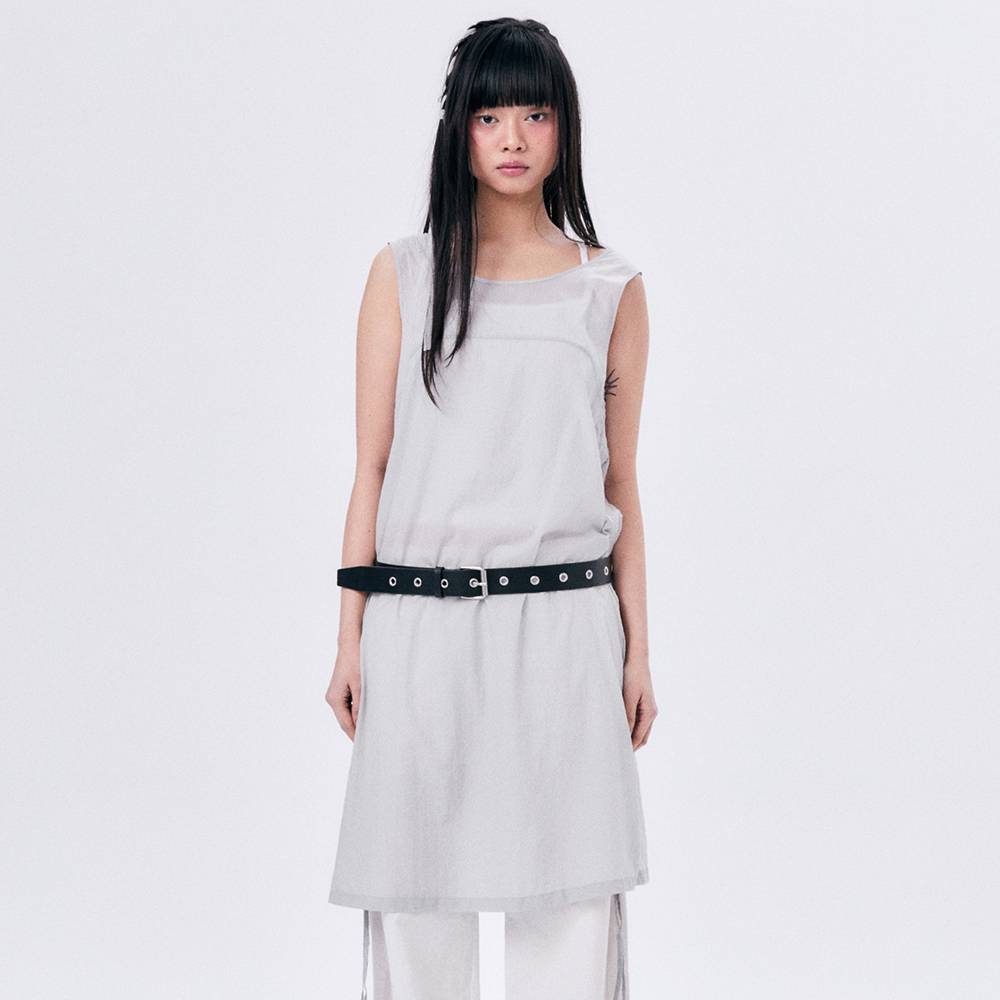 CHECK SHIRRED DRESS / LIGHT GRAY - HALOMINIUM  할로미늄 - CAVA LIFE