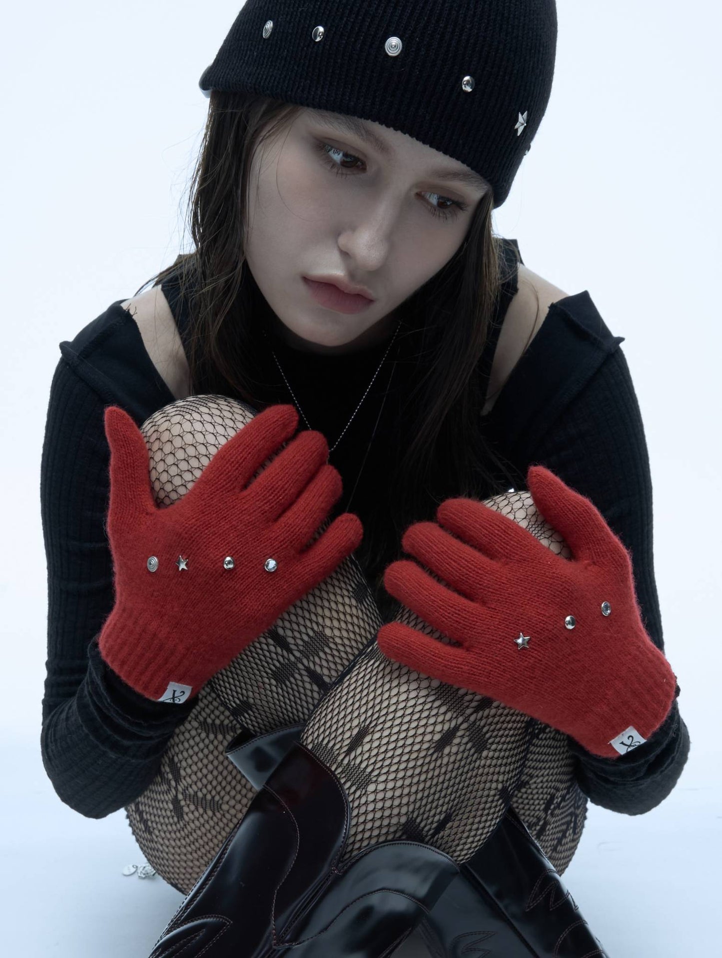 EDDY STUD GLOVES_RED