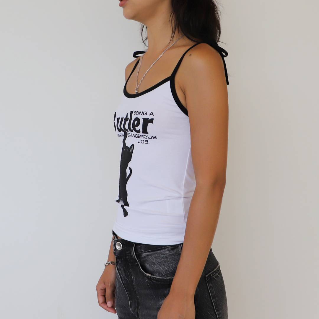 CAT BUTLER CROP SLEEVELESS (WHITE)