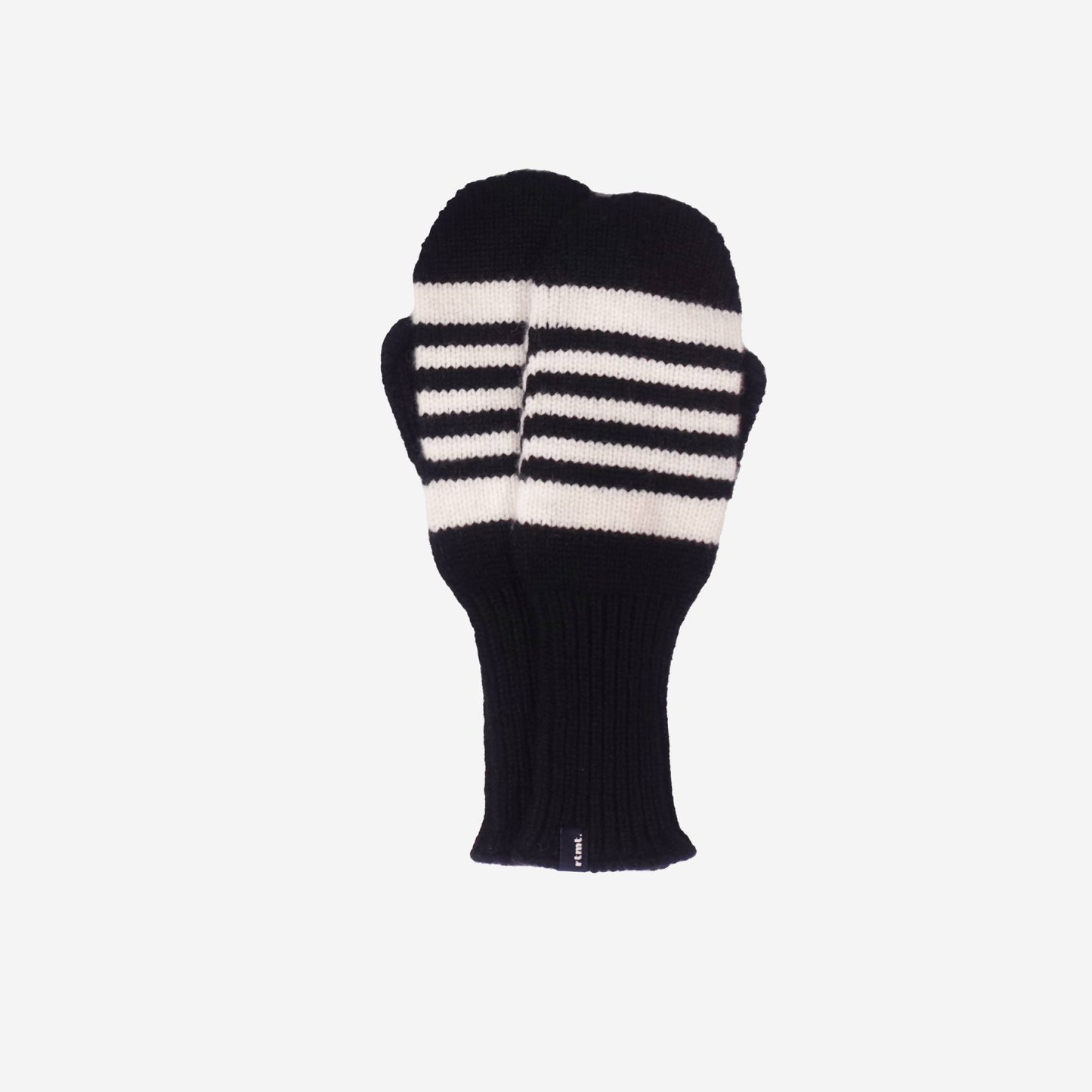 Wool 100% Stripe Mitten / Black Ivory