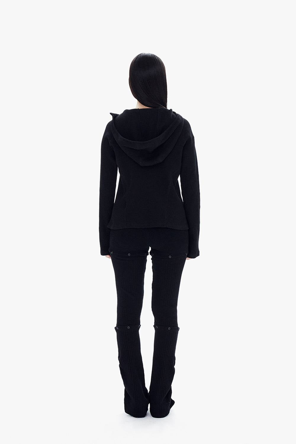 SLIM WAFFLE HOODIE / BLACK