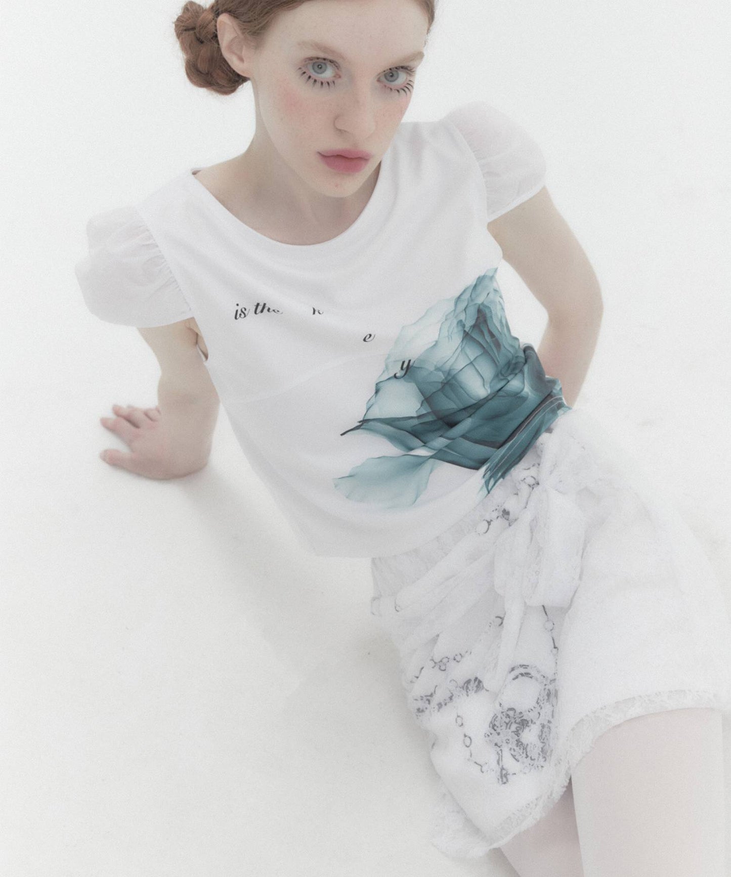 X-ray Rose Puff Cap Sleeve WHITE