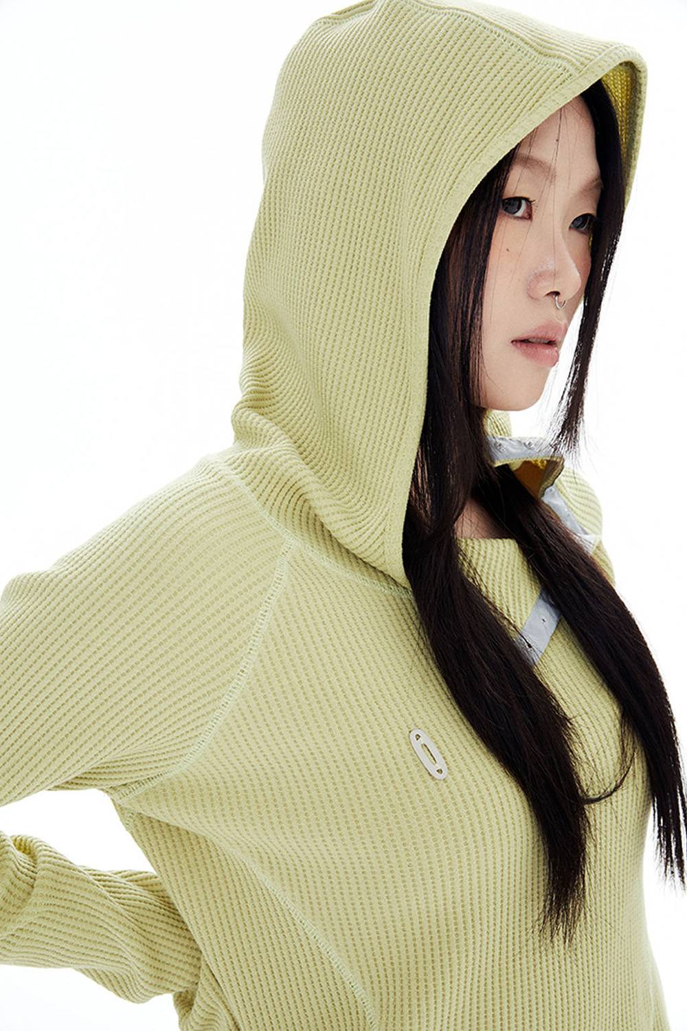 SLIM WAFFLE HOODIE / LIME YELLOW